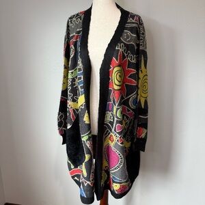 Omychic Abstract Print Knit Long Cardigan Sweater Coat
